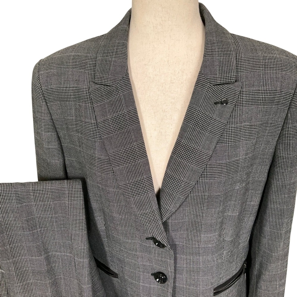 Tahari Pant Suit Women 16 Gray Glen Plaid Classic Power Suit Office Corporate